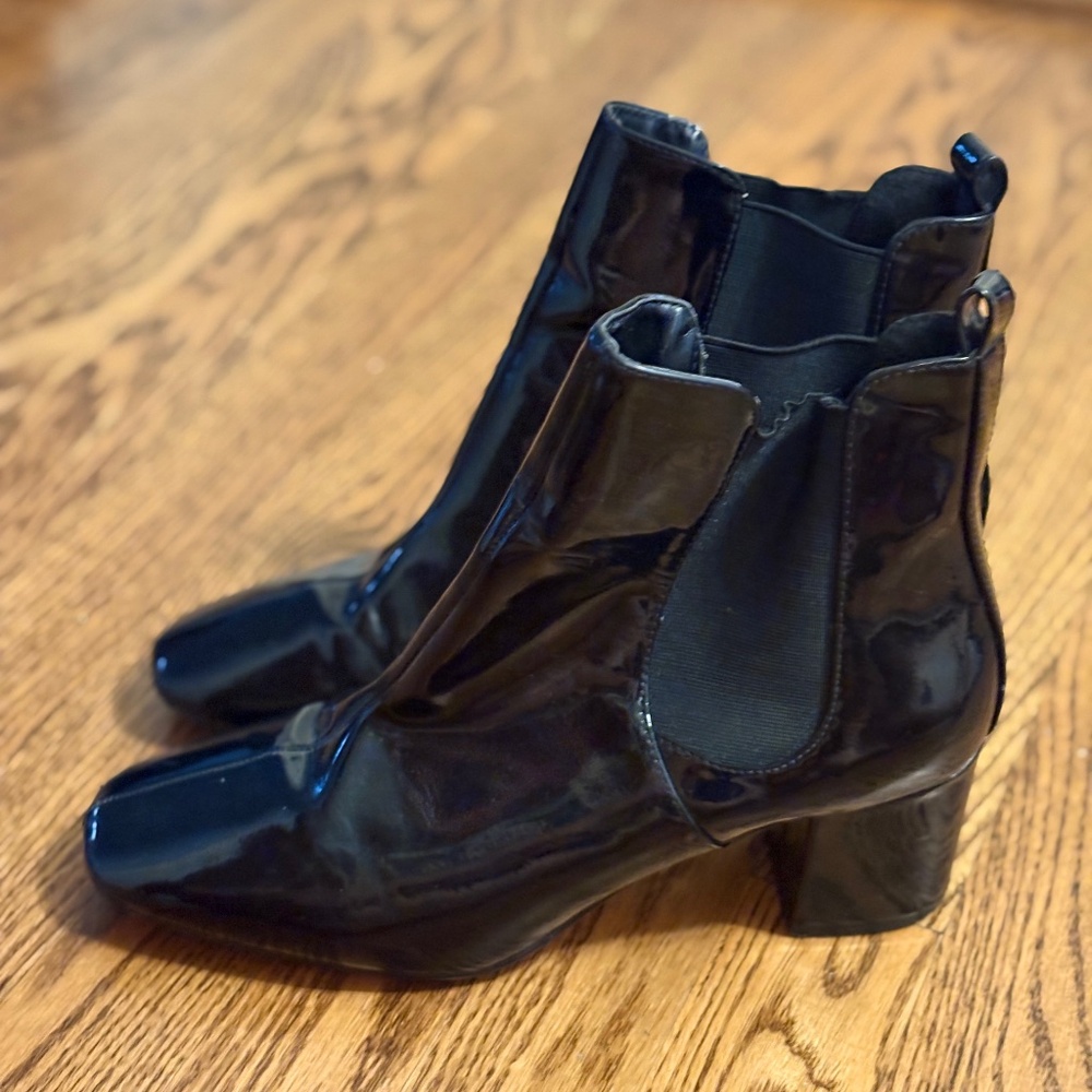 River Island Black Patent Leather Heeled Booties – UK 6 / US 8
